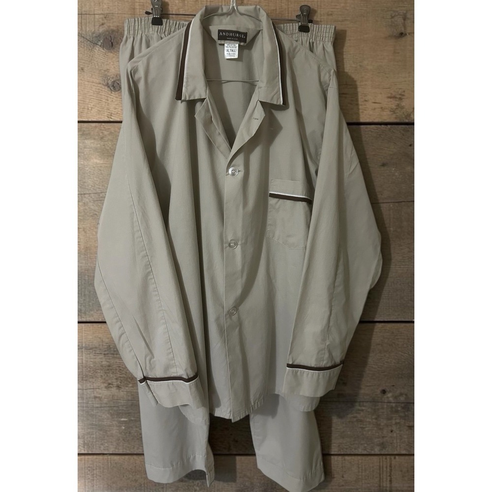 ANDHURST Lightweight Pajamas 2 Button L/S Top Stretch Snap Pants Mens XL TALL